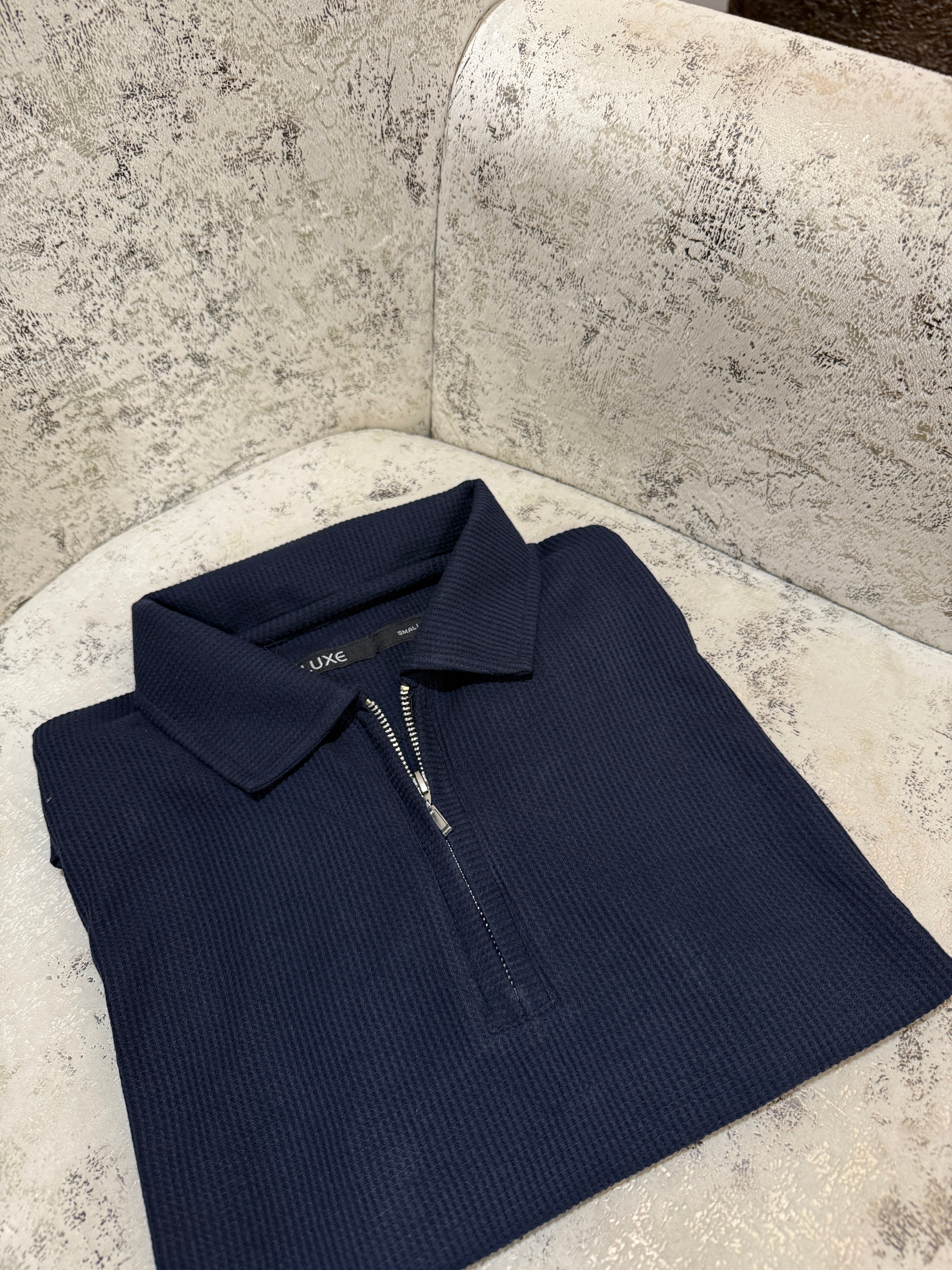 Men's Relaxed Fit Textured Navy Polo Shirt