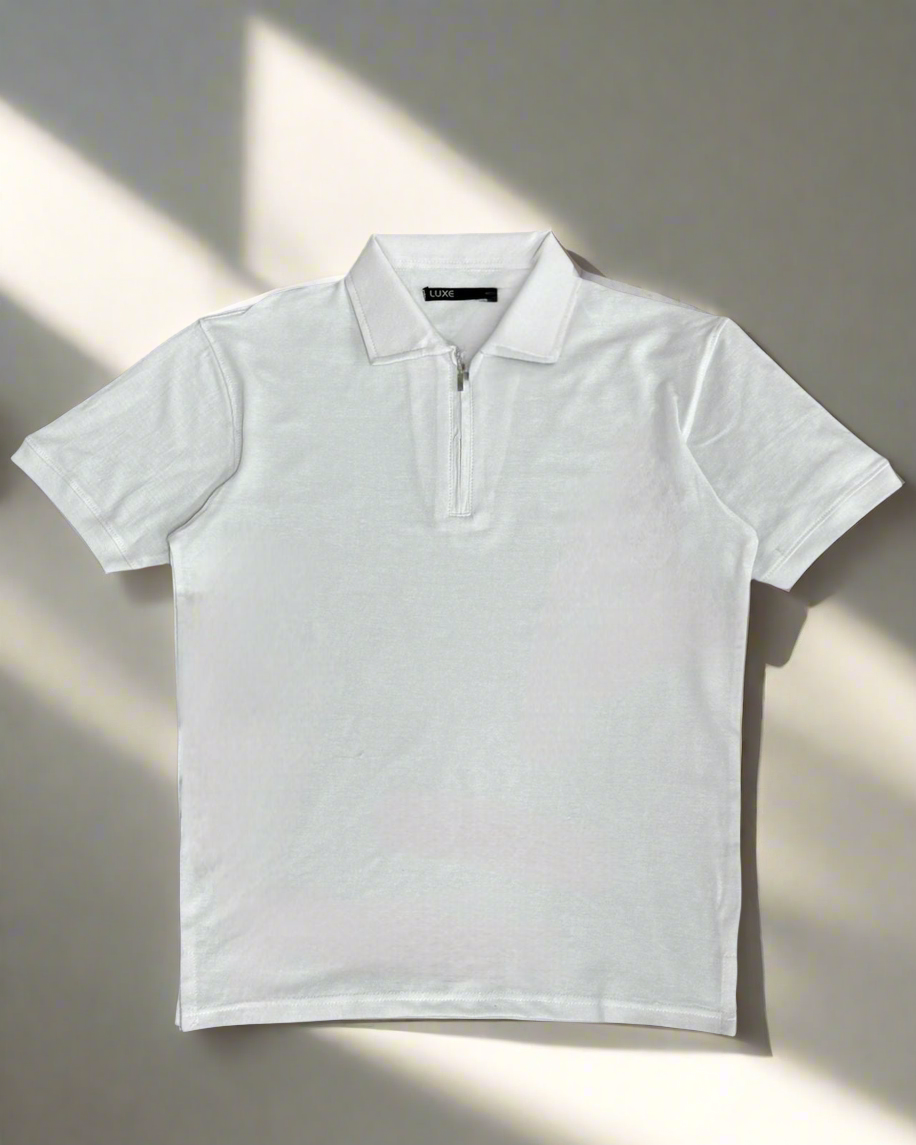 Men's Half-Sleeve White Polo Half-zipped T-Shirts