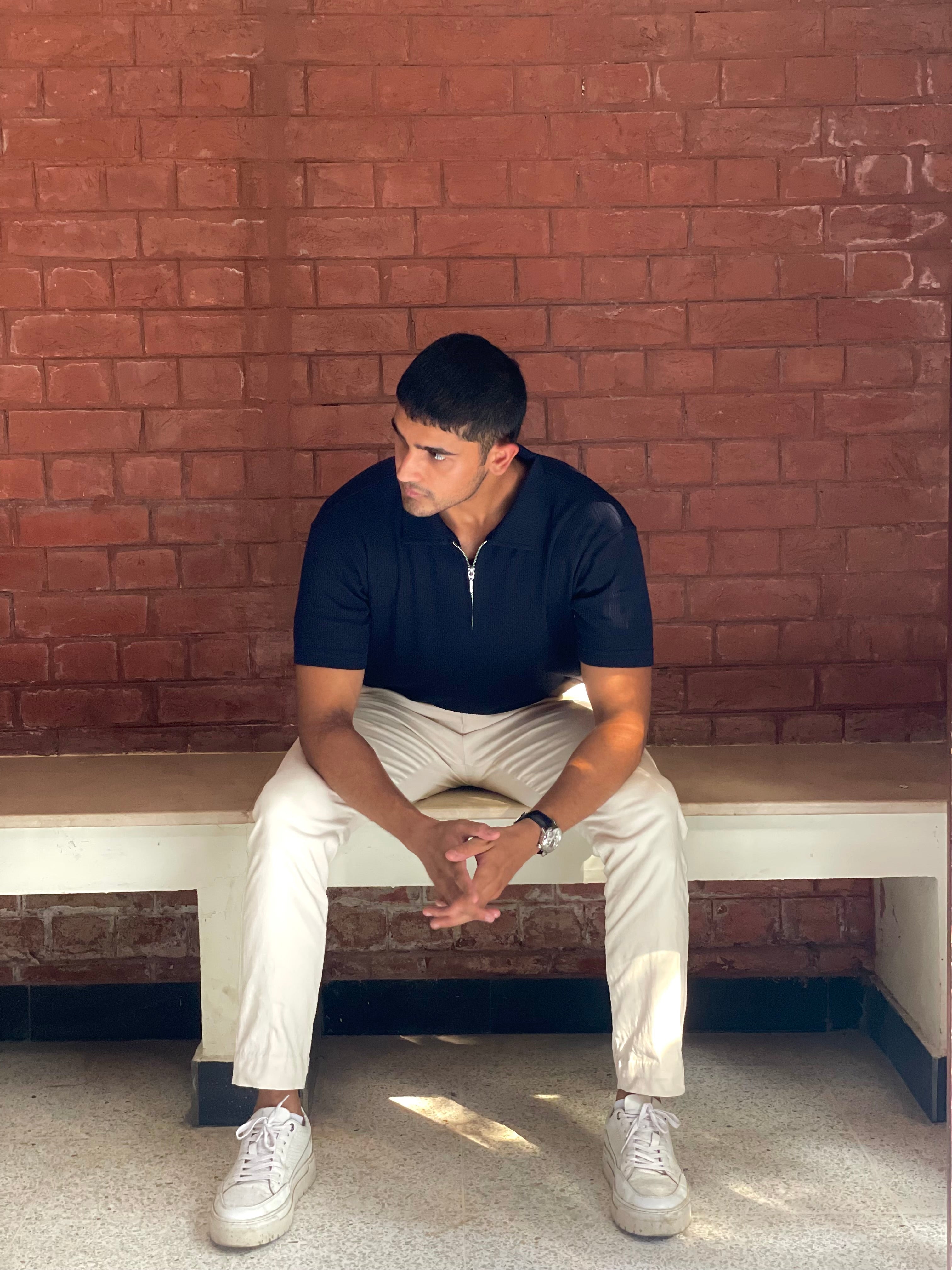 Men's Relaxed Fit Textured Navy Polo Shirt
