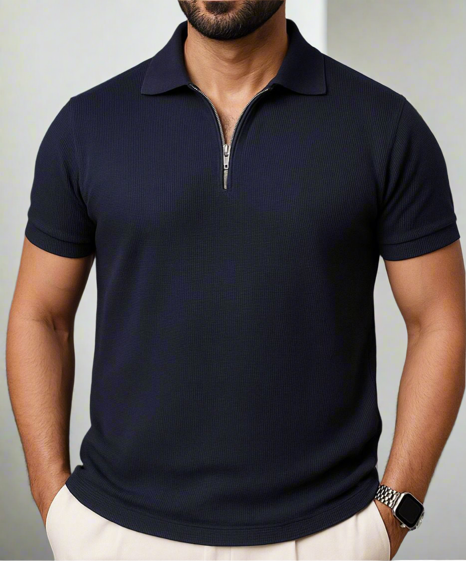 Men's Relaxed Fit Textured Navy Polo Shirt