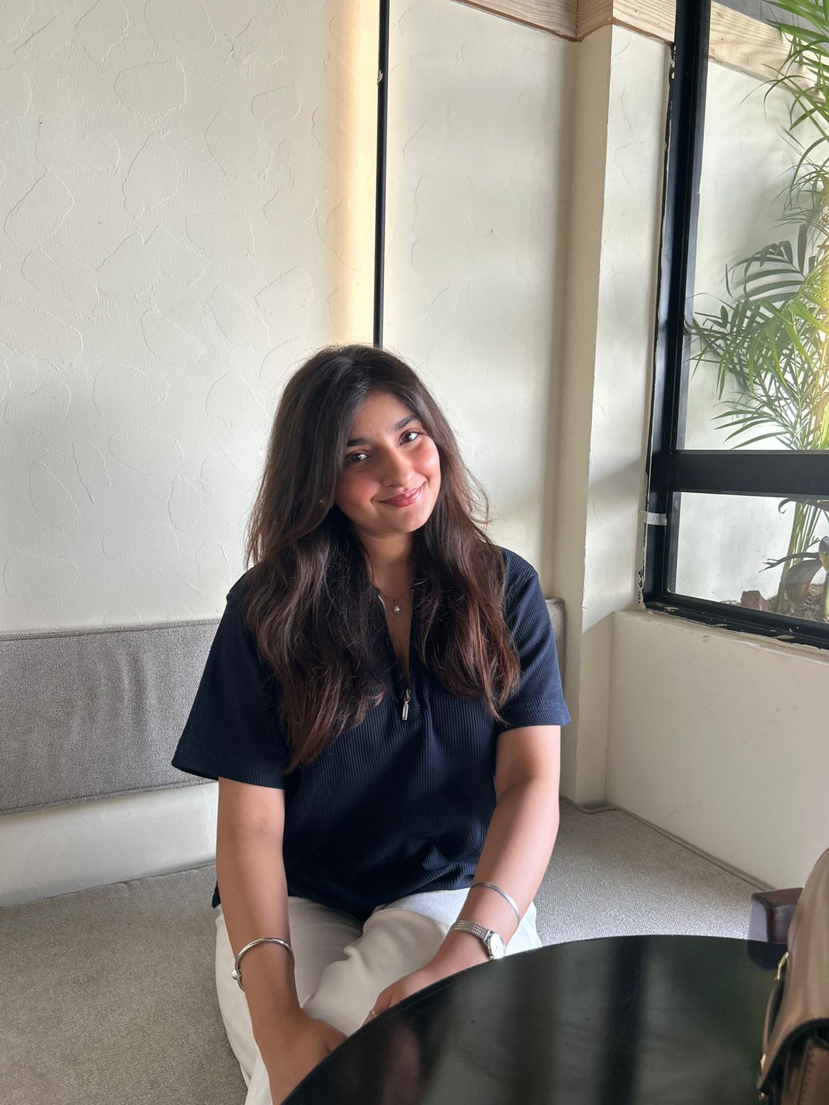 Women's Relaxed Fit Textured Navy Polo Shirt